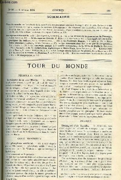 LE COSMOS - REVUE DES SCIENCES ET DE LEURS APPLICATIONS N 993 - La salinit de la mer Morte, Un phosphate artificiel, Transport d'air liquide, La lampe a filament d'osmium, Lampe a vapeur de mercure, Dveloppement du tlphone aux Etats-Unis