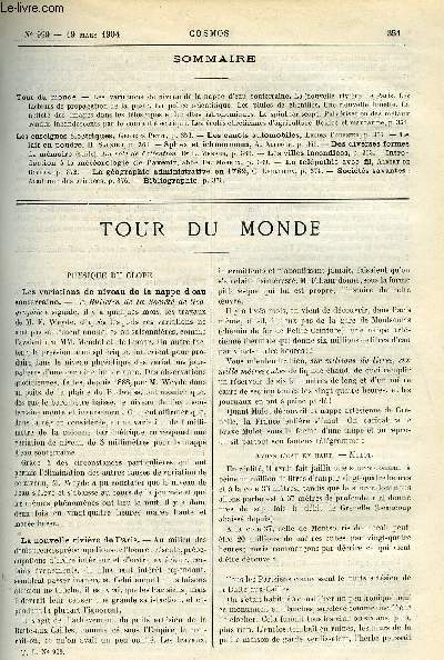 LE COSMOS - REVUE DES SCIENCES ET DE LEURS APPLICATIONS N 999 - Les variations de niveau de la nappe d'eau souterraine, La nouvelle rivire de Paris, Les facteurs de propagation de la peste, La police scientifique, Les pluies de chenilles, Une nouvelle