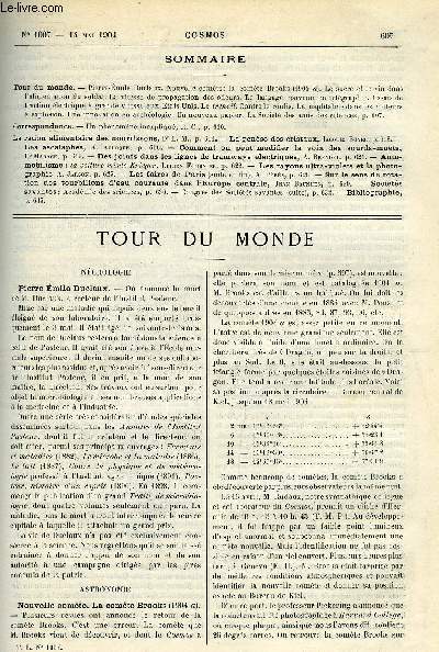 LE COSMOS - REVUE DES SCIENCES ET DE LEURS APPLICATIONS N 1007 - Pierre-Emile Duclaux, Nouvelle comte : la comte Brooks, Le sucre et le vin dans l'alimentation du soldat, La vitesse de propagation des odeurs, Le langage convenu en tlgraphie, Essais