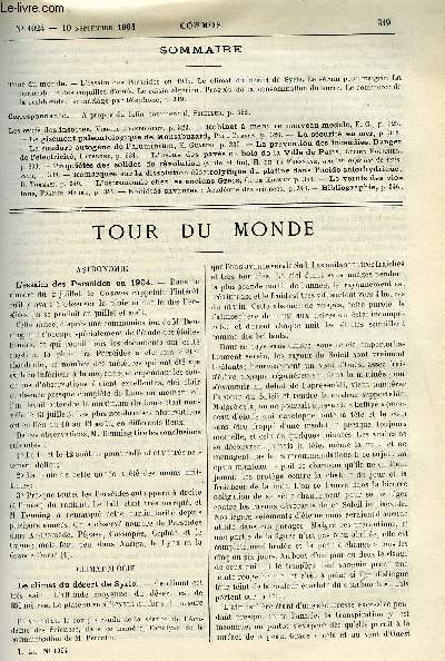 LE COSMOS - REVUE DES SCIENCES ET DE LEURS APPLICATIONS N 1024 - L'essaim des Persides en 1904, Le climat du dsert en Syrie, Le srum pour maigrir, La permabilit des coquilles d'oeufs, Le raisin algrien, Progrs de la consommation du sucre