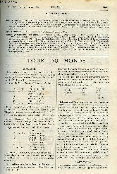 LE COSMOS - REVUE DES SCIENCES ET DE LEURS APPLICATIONS N 1026 - La comte de Encke, Comte Tempel, Le neuvime satellite de Saturne, L'heure de l'Inde anglaise, Un baromtre original, Le sourire comme moyen thrapeutique, Le prix d'un cadavre a Dublin