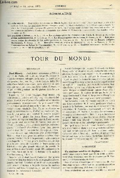 LE COSMOS - REVUE DES SCIENCES ET DE LEURS APPLICATIONS N 1042 - Paul Henry, Un sixime satellite de Jupiter, Une nouvelle comte, La comte Borelly 1904, Le systme de Sirius, Le maximum thermomtrique d'avril, L'pidmie cholrique de la Chine