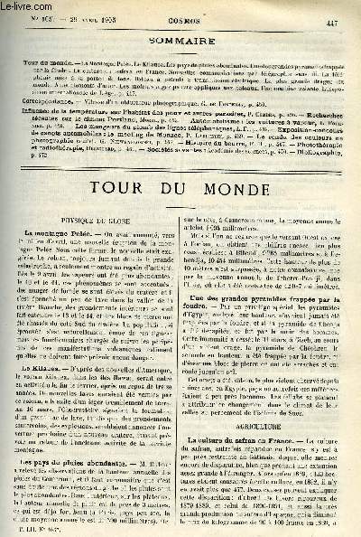 LE COSMOS - REVUE DES SCIENCES ET DE LEURS APPLICATIONS N 1057 - La montagne Pele, Le kilauea, Les pays abondantes, Une des plus grandes pyramides frappe par la foudre, La culture du safran en France, Nouvelles communications par tlgraphie sans fil