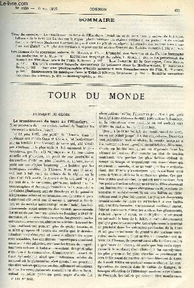 LE COSMOS - REVUE DES SCIENCES ET DE LEURS APPLICATIONS N 1058 - Le tremblement de terre de l'Himalaya, Tremblement de terre dans le sud-est de la France, Influence de la foret des Landes sur le rgime pluviomtrique des rgions voisines