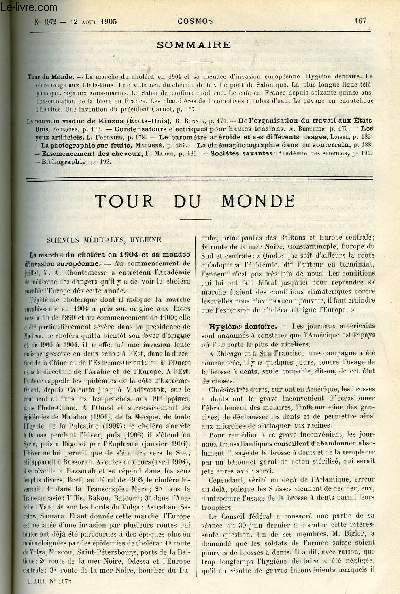 LE COSMOS - REVUE DES SCIENCES ET DE LEURS APPLICATIONS N 1072 - La marche du cholra en 1904 et sa menace d'invasion europenne, Hygine dentaire, Le cdre rouge aux Etats-Unis, Une ville ne du chemin de fer, Le pont de Salonique, La plus longue liste