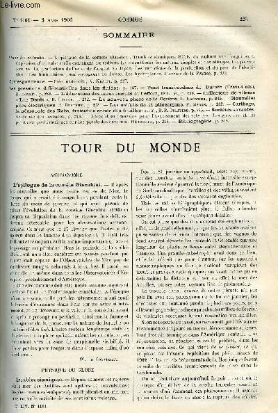 LE COSMOS - REVUE DES SCIENCES ET DE LEURS APPLICATIONS N 1101 - L'pilogue de la comte Giacobini, Troubles sismiques, Effets du radium sur l'organisme, Explosion d'un tube scell contenant du radium, Le magntisme des mtaux simples et des alliages