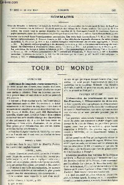 LE COSMOS - REVUE DES SCIENCES ET DE LEURS APPLICATIONS N 1116 - Diffrence de longitude Paris-Greenwich, L'observation du tremblement de terre de San-Fransisco a l'observatoire de Zi-ka-wei, L'activit possible des volcans de la France centrale