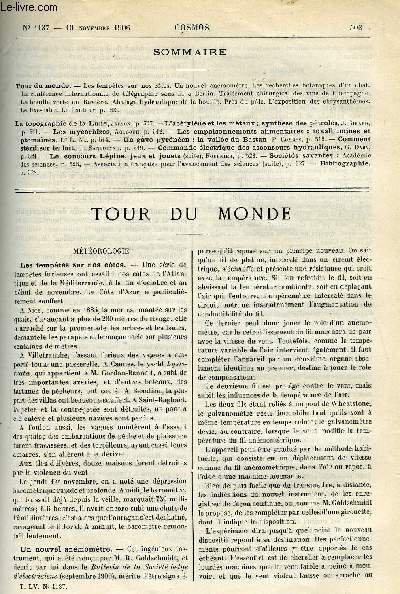 LE COSMOS - REVUE DES SCIENCES ET DE LEURS APPLICATIONS N 1137 - Les temptes sur nos cotes, Un nouvel anmomtre, Les recherches botaniques d'un chat, La confrence internationale de tlgraphie sans fil a Berlin, Traitement chirurgical des vins