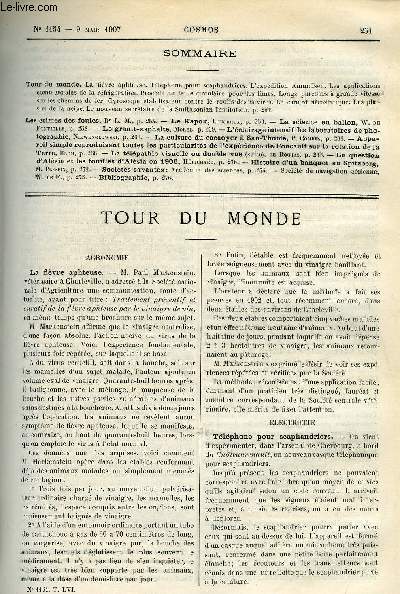 LE COSMOS - REVUE DES SCIENCES ET DE LEURS APPLICATIONS N 1154 - La fivre aphteuse, Tlphone pour scaphandriers, L'expdition Amundsen, Les applications commerciales de la rfrigration, Procd de taille circulaire pour les limes, Longs parcours