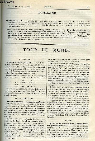 LE COSMOS - REVUE DES SCIENCES ET DE LEURS APPLICATIONS N 1173 - La comte Daniel, L'utilisation de la force motrice des soufflards, Le role de la vaisselle dans la transmission des germes infectieux, Les accidents dus au courant lectrique