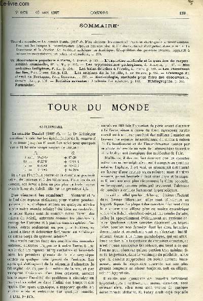 LE COSMOS - REVUE DES SCIENCES ET DE LEURS APPLICATIONS N 1176 - La comte Daniel, D'ou viennent les comtes ?, Traction lectrique a courant continu, Pourquoi les lampes a incandescence dpolies ont une plus faible dure, Canal d'irrigation