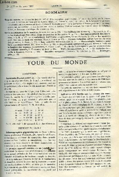 LE COSMOS - REVUE DES SCIENCES ET DE LEURS APPLICATIONS N 1177 - La comte Daniel, Sismographes gigantesques, Influence des forets sur la vitesse du vent, Epuration de l'eau par les agents chimiques, Valeur nutritive des oeufs et de la laitance