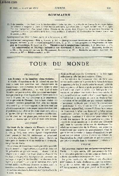LE COSMOS - REVUE DES SCIENCES ET DE LEURS APPLICATIONS N 1184 - Les fourmis et la lumire ultra-violette, Le trust de la viande en France, Le nouveau rgime des ordures mnagres a Paris, A 1585 mtres sous terre, Les gisements de tripoli en Californie