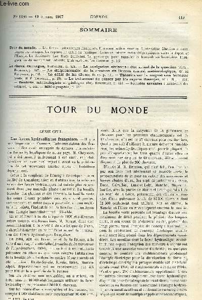 LE COSMOS - REVUE DES SCIENCES ET DE LEURS APPLICATIONS N 1186 - Les forces hydrauliques francaises, Une canalisation norme, Monte-tabac, Machine a envelopper les oranges, La rupture du cable du Pacifique, Communications radio-tlgraphiques