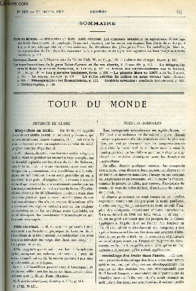 LE COSMOS - REVUE DES SCIENCES ET DE LEURS APPLICATIONS N 1201 - Mistpoeffers en Italie, Sable chantant, Les composs arsenicaux en agriculture, Emballage des fruits dans l'azote, Hippophagie, Transport d'nergie par les ondes hertziennes, Une lctrode