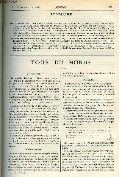 LE COSMOS - REVUE DES SCIENCES ET DE LEURS APPLICATIONS N 1202 - La comte Encke, L'clipse de soleil du 3 janvier, La mdaille d'or de la socit royale mtorologique d'Angleterre, Extraction de l'hydrogne du gaz a l'eau, La protection des rseaux