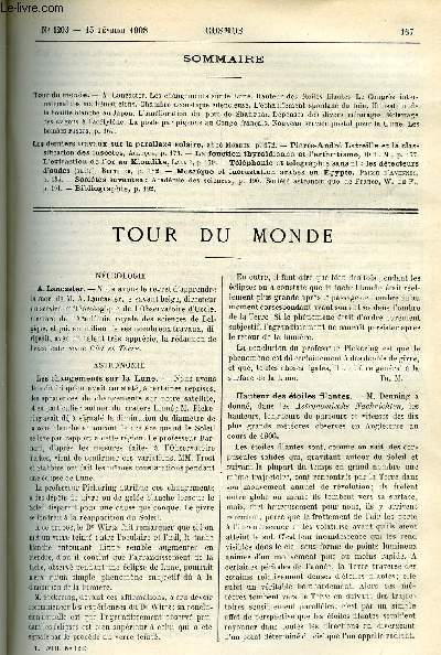 LE COSMOS - REVUE DES SCIENCES ET DE LEURS APPLICATIONS N 1203 - A. Lancaster, Les changements sur la lune, Hauteur des toiles filantes, Le congrs international des mathmaticiens, Chambre acoustique siliencieuse, L'chauffement spontan du foin