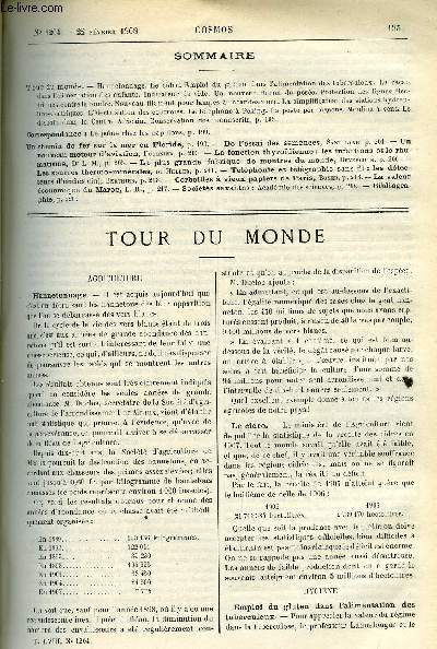 LE COSMOS - REVUE DES SCIENCES ET DE LEURS APPLICATIONS N 1204 - Hannetonnage, Le cidre, Emploi du gluten dans l'alimentation des tuberculeux, Le cacao dans l'alimentation des enfants, Indicateur de vide, Un nouveau flacon de pese, Protection des lignes