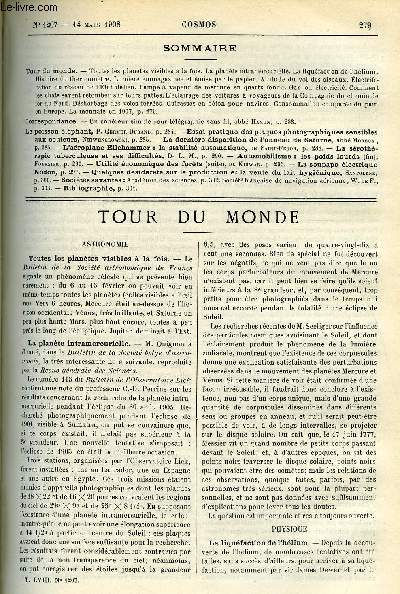 LE COSMOS - REVUE DES SCIENCES ET DE LEURS APPLICATIONS N 1207 - Toutes les plantes visibles a la fois, La plante intramercurielle, La liqufaction de l'hlium, Histoire du thermomtre, Lumire emmagasine et mise par le papier, Altitude du vol