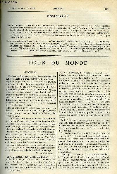 LE COSMOS - REVUE DES SCIENCES ET DE LEURS APPLICATIONS N 1209 - L'embarras des astronomes : dcouverte d'une petite plante ou d'un satellite de Jupiter, La temprature des taches du soleil, Un accroc a l'heure dite universelle, Parallaxe de la grande