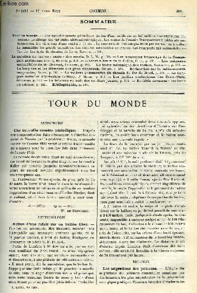 LE COSMOS - REVUE DES SCIENCES ET DE LEURS APPLICATIONS N 1211 - Une nouvelle comte priodique, Action d'une rafale sur un ballon libre, Les migrations des poissons, Le filtrage des particules ultra-microscopiques, Les routes de l'avenir, Transporteurs