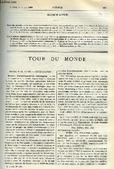 LE COSMOS - REVUE DES SCIENCES ET DE LEURS APPLICATIONS N 1214 - Service d'avertissements sismiques, La quantit d'eau qui tombe a la surface de la terre, Le sens de l'orientation, Du biceps, Pour viter le mal de mer, Radio-activit des feuilles