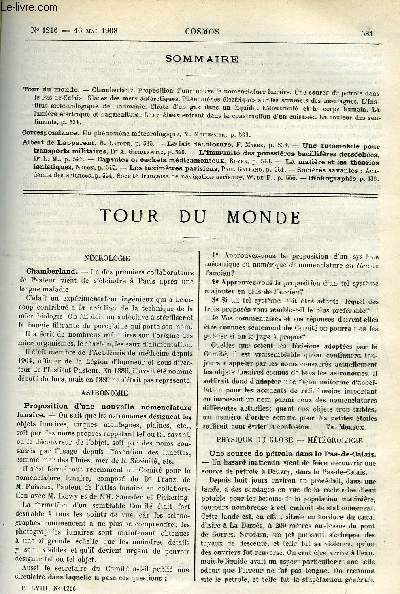 LE COSMOS - REVUE DES SCIENCES ET DE LEURS APPLICATIONS N 1216 - Chamberland, Proposition d'une nouvelle nomenclature lunaire, Une source de ptrole dans le Pas-de-Calais, Glaces des mers antarctiques, Phnomnes lectriques sur les sommets des montagnes