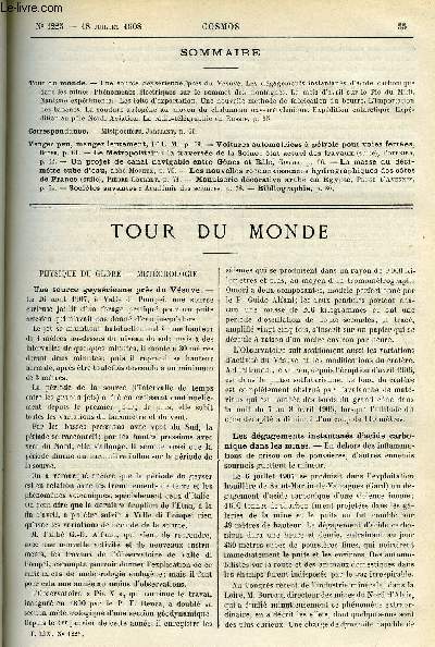 LE COSMOS - REVUE DES SCIENCES ET DE LEURS APPLICATIONS N 1225 - Une source geysrienne prs du Vsuve, Les dgagements instantans d'acide carbonique dans les mines, Phnomnes lectriques sur le sommet des montagnes, Le mois d'avril sur le Pic du midi