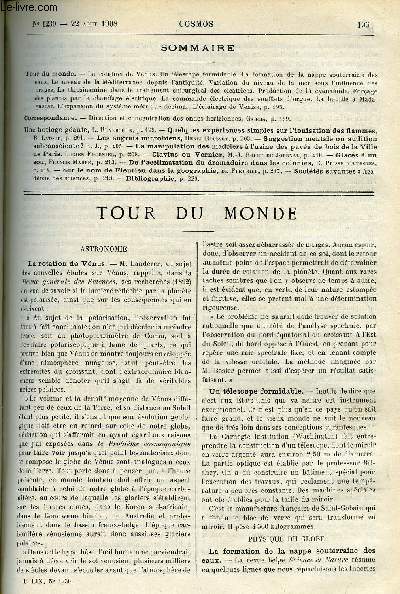 LE COSMOS - REVUE DES SCIENCES ET DE LEURS APPLICATIONS N 1230 - La rotation de Vnus, Un tlscope formidable, La formation de la nappe souterraine des eaux, Le niveau de la Mditerrane depuis l'antiquit, Variation du niveau de la mer sous l'influence