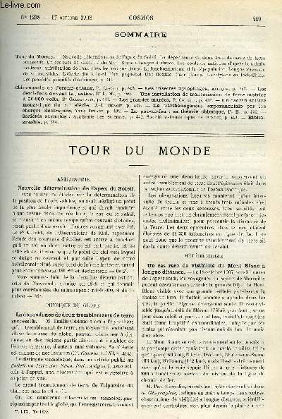 LE COSMOS - REVUE DES SCIENCES ET DE LEURS APPLICATIONS N 1238 - Nouvelle dtermination de l'apex du Soleil, La dpendance de deux tremblements de terre successifs, Un cas rare de visibilit du Mont Blanc a longue distance, Les couleurs antiques