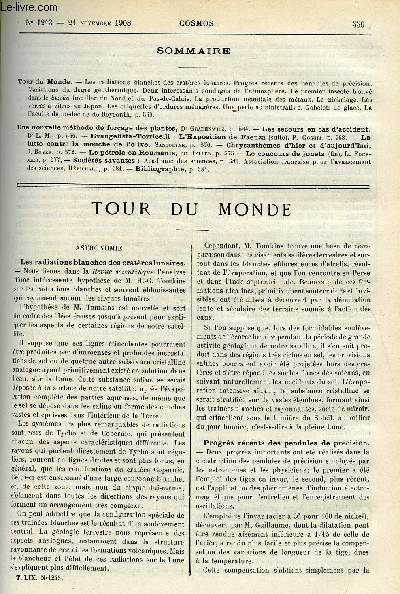 LE COSMOS - REVUE DES SCIENCES ET DE LEURS APPLICATIONS N 1243 - Les radiations blanches des cratres lunaires, Progrs rcents des pendules de prcision, Variations du degr gothermique, Deux intressants sondages de l'atmosphre, Le premier insecte