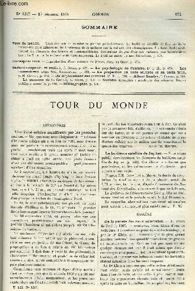 LE COSMOS - REVUE DES SCIENCES ET DE LEURS APPLICATIONS N 1247 - L'activit solaire manifeste par les protubrances, Le huitime satellite de Jupiter, De la puret des eaux minrales, De l'influence de la mlasse sur la culture des champignons