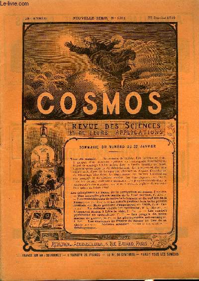 LE COSMOS - REVUE DES SCIENCES ET DE LEURS APPLICATIONS N 1304 - La comte de Halley, Les comtes de 1910, A propos d'un nouveau systme de cosmogonie hexamrique, Projet de sondage a 1800 mtres dans le bassin houiller du Nord, Une entreprise monstre