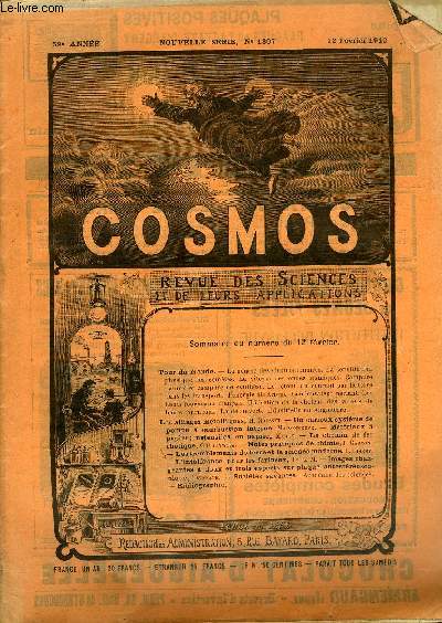 LE COSMOS - REVUE DES SCIENCES ET DE LEURS APPLICATIONS N 1307 - La gense des cirques lunaires, La constitution physique des comtes, La vitesse des ondes sismiques, Camphre naturel et camphre de synthse, Le retour du courant par la terre