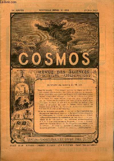 LE COSMOS - REVUE DES SCIENCES ET DE LEURS APPLICATIONS N 1325 - Tremblement de terre de l'Italie mridionale, Les cristaux d'hmoglobine, Une tribu de pygmes en Nouvelle-Guine, Nouvelles expriences sur l'emploi de la cyanamide comme engrais