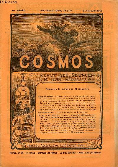 LE COSMOS - REVUE DES SCIENCES ET DE LEURS APPLICATIONS N 1339 - Conservation des pulpes de betterave par les ferments lactiques, La mesure des bases avec le fil en mtal invar, Le mtal duralumin, Nouveaux briquets a alliages pyrophoriques, Les moteurs