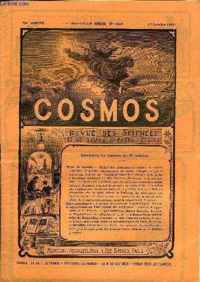 LE COSMOS - REVUE DES SCIENCES ET DE LEURS APPLICATIONS N 1340 - Danger des ustensiles de cuisine en poterie vernisse, Proprits antiseptiques du cuivre, Attaque de goutte gurie par le froid, La tlgraphie sans fil au service de la peche, L'crmage