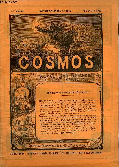 LE COSMOS - REVUE DES SCIENCES ET DE LEURS APPLICATIONS N 1342 - Redcouverte de la comte priodique de Brooks, La mer des Sargasses, Le perfilograph, La pasteurisation du lait a New- York, Le poste radio-tlgraphique transatlantique de Glace-Bay