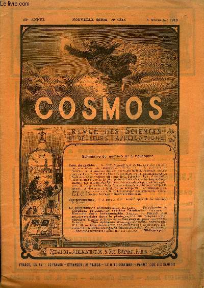 LE COSMOS - REVUE DES SCIENCES ET DE LEURS APPLICATIONS N 1345 - La nova Sagittarii n2, Une nouvelle variable ou une nova, La catastrophe d'Ischia et de la province de Salerne, La trpanation dans la nvralgie faciale, Pourquoi on produit en France