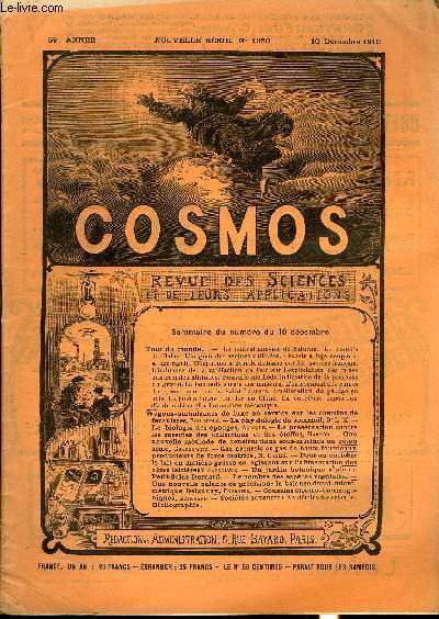 LE COSMOS - REVUE DES SCIENCES ET DE LEURS APPLICATIONS N 1350 - Le nouvel anneau de Saturne, La comte de Haley, L'origine des avoines cultives, Oeillets a tige souple et a tige rigide, Tlphonie a grande distance sur les navires francais, L'influence
