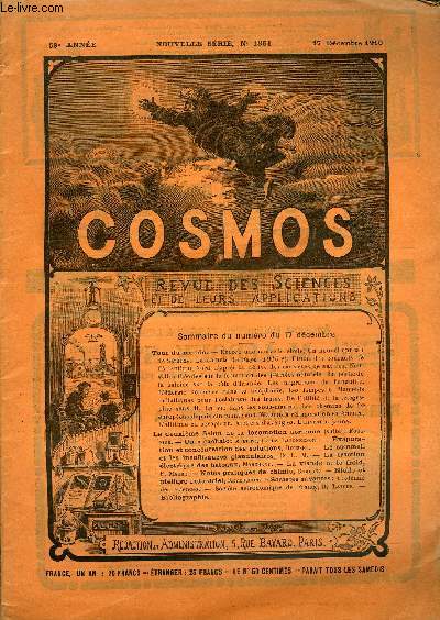 LE COSMOS - REVUE DES SCIENCES ET DE LEURS APPLICATIONS N 1351 - Encore une nouvelle toile, Un nouvel anneau de Saturne, La comte de Faye, Etude des courants de l'Atlantique Nord d'aprs la drive des carcasses de navires, Nouvelles thories