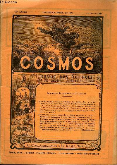 LE COSMOS - REVUE DES SCIENCES ET DE LEURS APPLICATIONS N 1356 - Les oscillations des rivages dans la Loire-Infrieure, Une forme rare d'arc-en-ciel, Les courants atmosphriques et la brume sur l'Atlantique, la diminution des jours de brouillard