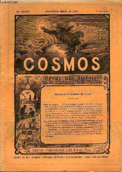 LE COSMOS - REVUE DES SCIENCES ET DE LEURS APPLICATIONS N 1375 - Carte plantaire, L'acuit visuelle et l'aberration chromatique, L'lectricit et la rouille des clotures en fils de fer, La tlgraphie lectrique en Chine, Lumire lectrique obtenue