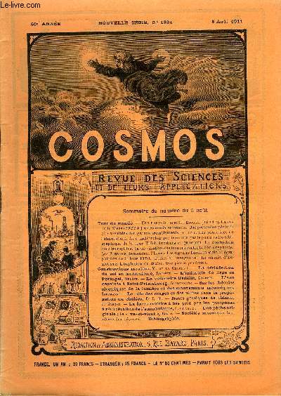 LE COSMOS - REVUE DES SCIENCES ET DE LEURS APPLICATIONS N 1384 - Une nouvelle comte : Brooks, La comte Kiess, Astronomie amusante, Une prtendue priodicit sculaire des grands tremblements de terre, Les poussires de l'atmosphre, Avis mtorologique