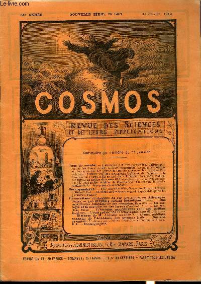 LE COSMOS - REVUE DES SCIENCES ET DE LEURS APPLICATIONS N 1407 - L'efficacit des tirs paragreles, Culture prolonge des tissus vivants hors de l'organisme, La neige carbonique en dermatologie, Les pertes de chaleur a travers les couches d'air isolantes