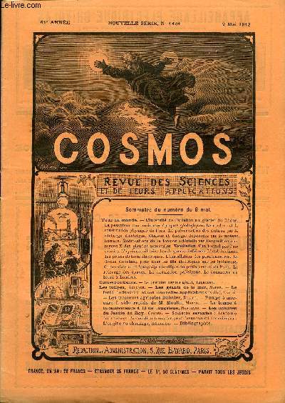 LE COSMOS - REVUE DES SCIENCES ET DE LEURS APPLICATIONS N 1424 - L'intensit de l'ablation au glacier du Rhone, La pesanteur aux anciennes poques gologiques, La couleur et la constitution physique de l'eau, La pulvrisation des mtaux par la dcharge