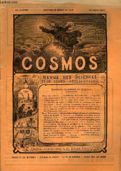 LE COSMOS - REVUE DES SCIENCES ET DE LEURS APPLICATIONS N 1435 - Le tlscope de l'observatoire de Cordoba, Les frmissements du sol, L'rosion des cotes anglaises, Les lacs comme rgulateurs de la temprature, Importance conomique des glaciers