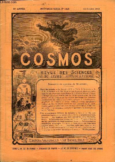 LE COSMOS - REVUE DES SCIENCES ET DE LEURS APPLICATIONS N 1446 - La comte 1912, L'observatoire de N-D. de Montserrat a Cuba, Puits de nuit, La pntration de la gele dans le sol, Nouveaux laboratoires de la Socit Krupp a Essen, L'nergie lectrique