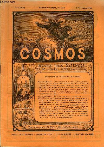 LE COSMOS - REVUE DES SCIENCES ET DE LEURS APPLICATIONS N 1450 - Les chambres a air de bicyclettes employes comme ligatures, A propos du campanile de Venise, Au canal de Panama, Les cartements des voies ferres, Une lampe a incandescence qui parle