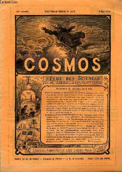 LE COSMOS - REVUE DES SCIENCES ET DE LEURS APPLICATIONS N 1476 - Dimensions des grandes plantes, Les nuages obscurs du calcium dans l'univers, Etude d'un petit tremblement de terre caus par l'croulement d'un mur, Possibilit de la vie sans microbes